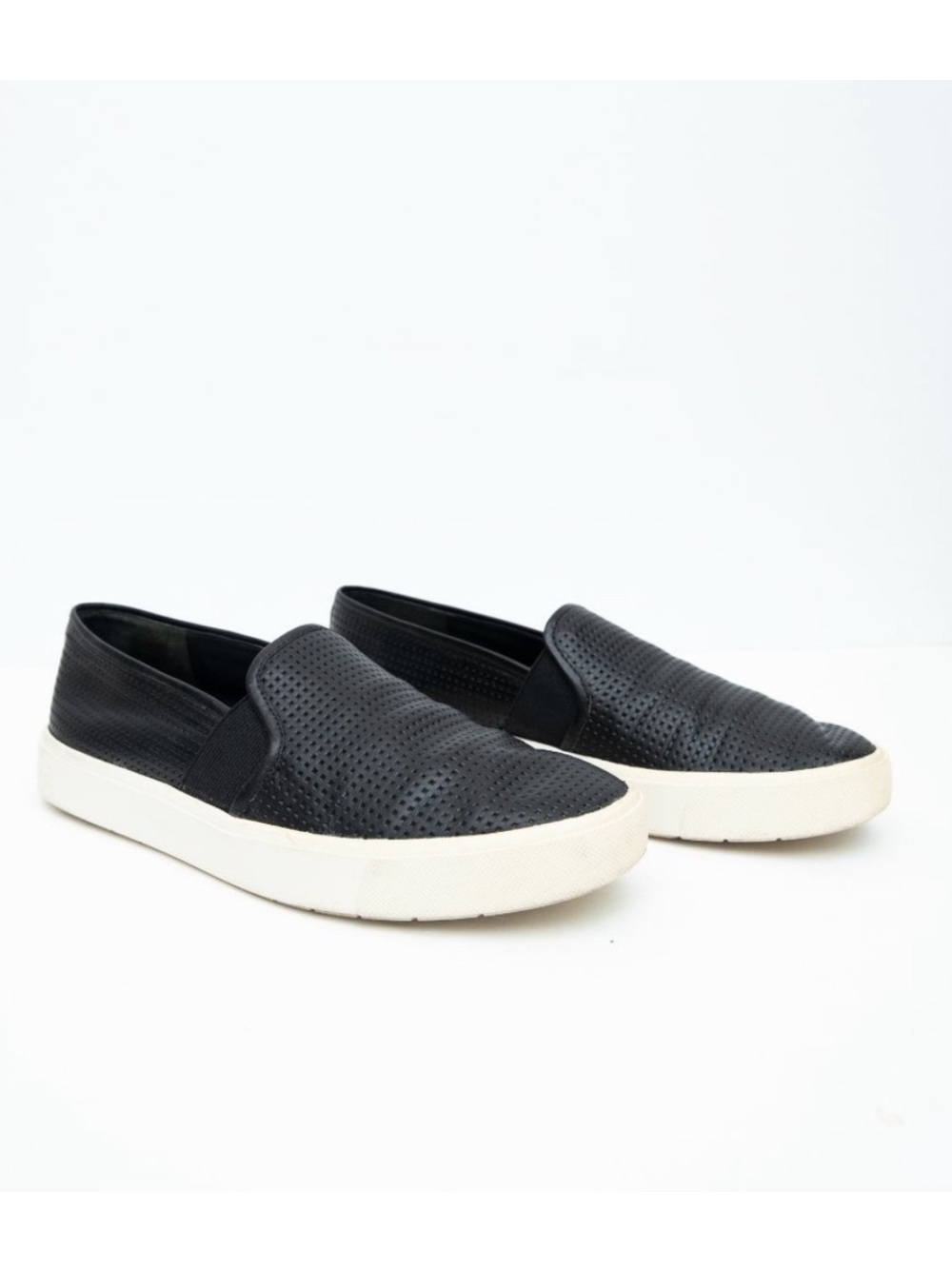 Vince Black Perforated Leather Slip-On Sneakers